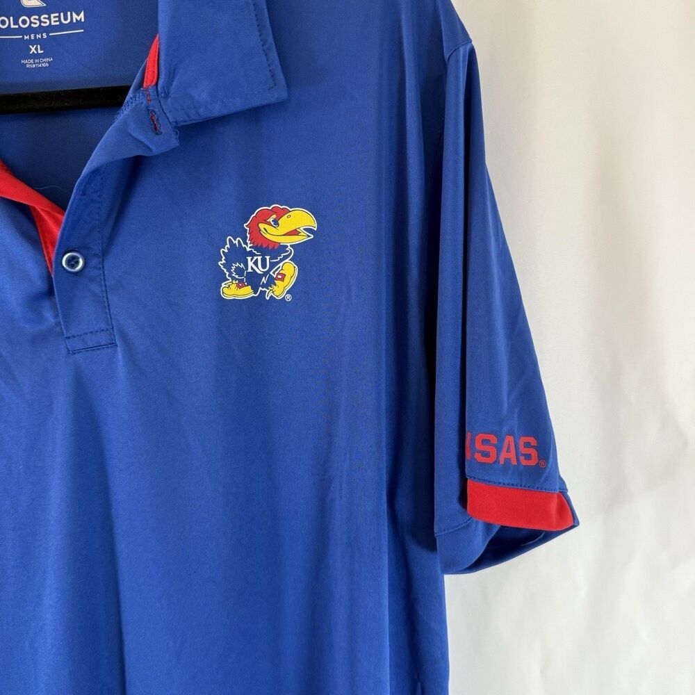 KU Polo Colosseum Men's XL Blue Short Sleeve Collared Pullover Jayhawks - Picture 4 of 11